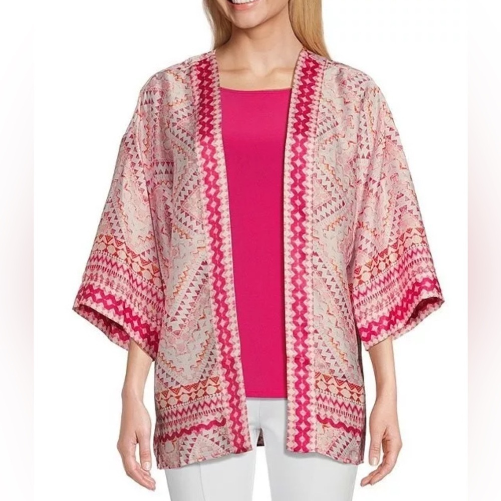 NEW Slim Factor Investments Mosaic Open Front 3/4 Sleev Kimono $79